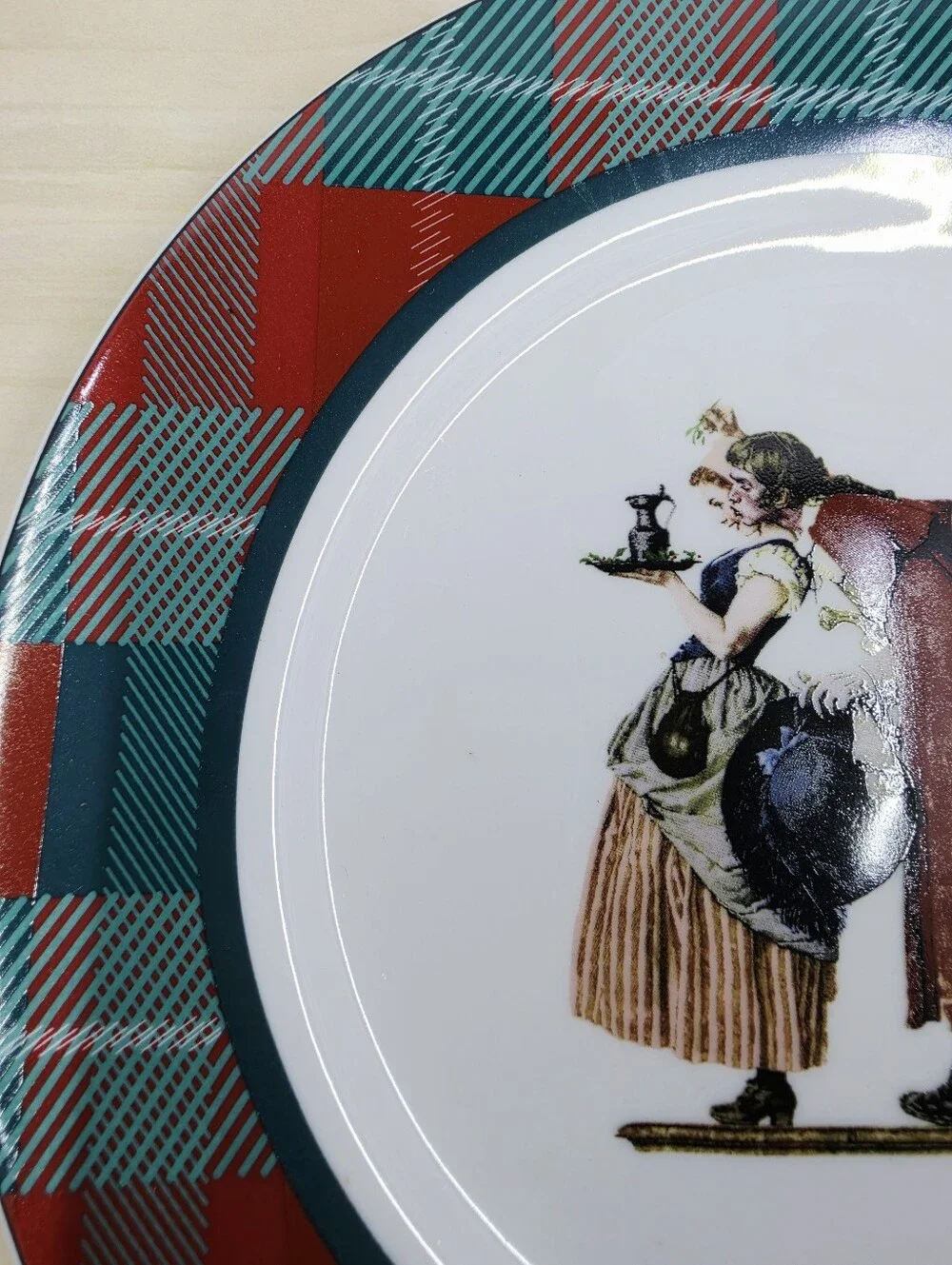 Saturday Evening Post Plaid Dinner Plate Norman Rockwell Collection Mistletoe